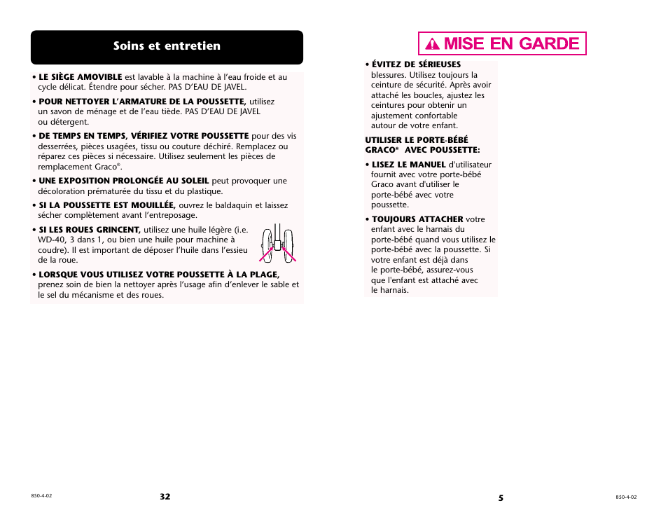 Soins et entretien | Graco 6110 User Manual | Page 5 / 36