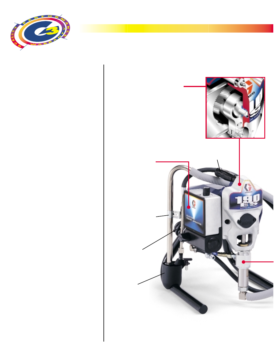 The quality difference, The warranty difference, The performance difference | The product, The features, Hardened helical drive system, Conveniently located user controls | Graco 190ES User Manual | Page 2 / 4