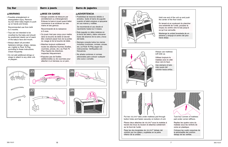 Toy bar barre à jouets barra de juguetes | Graco 9852 User Manual | Page 18 / 21