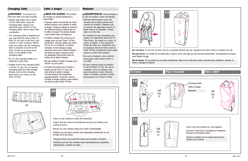 Changing table table à langer mudador | Graco 9852 User Manual | Page 9 / 21