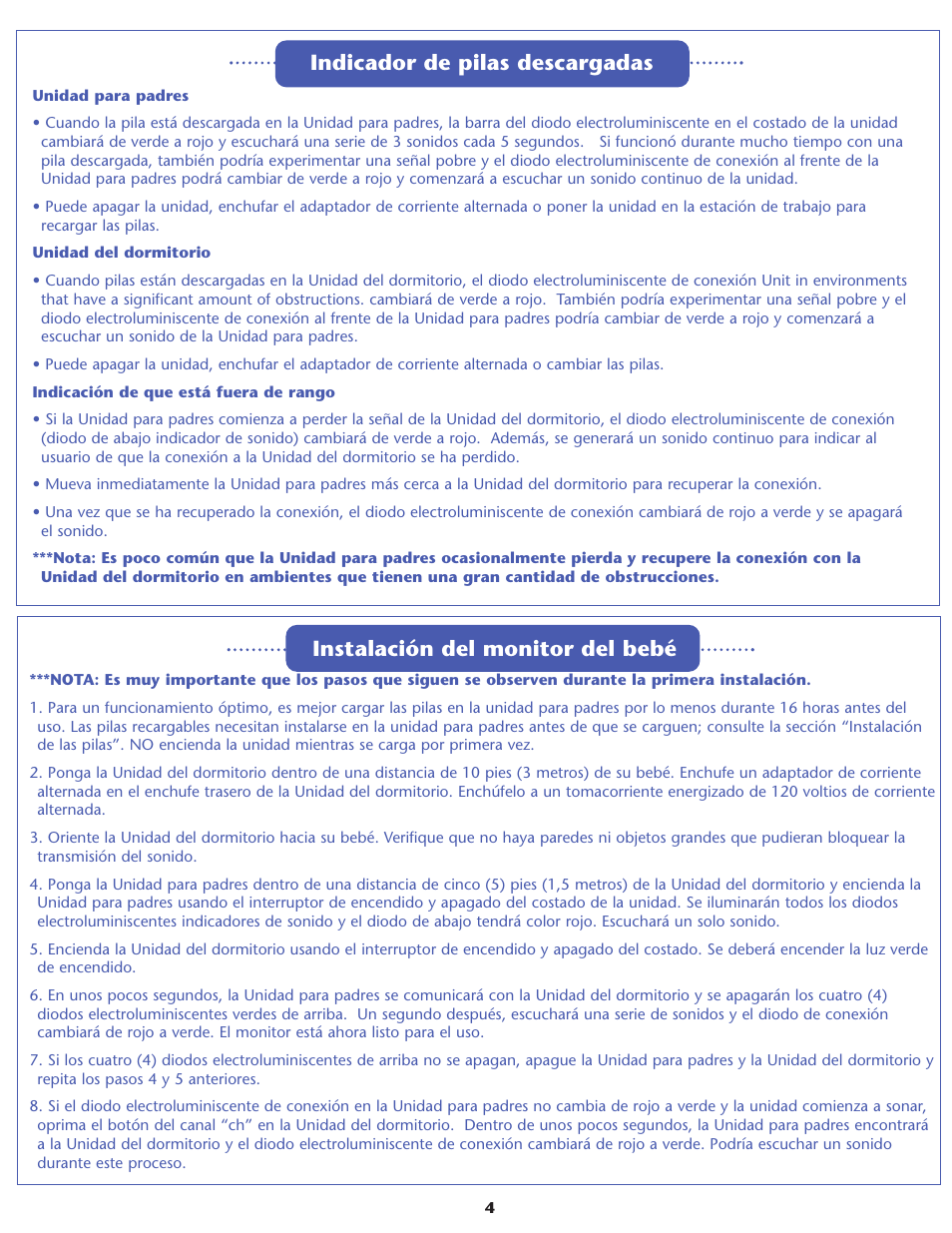 Indicador de pilas descargadas, Instalación del monitor del bebé | Graco IMONITOR 2791 User Manual | Page 10 / 12