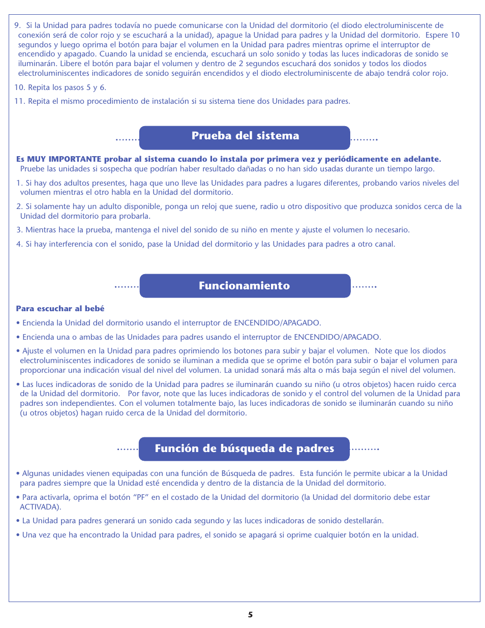 Prueba del sistema funcionamiento, Función de búsqueda de padres | Graco IMONITOR 2791 User Manual | Page 11 / 12