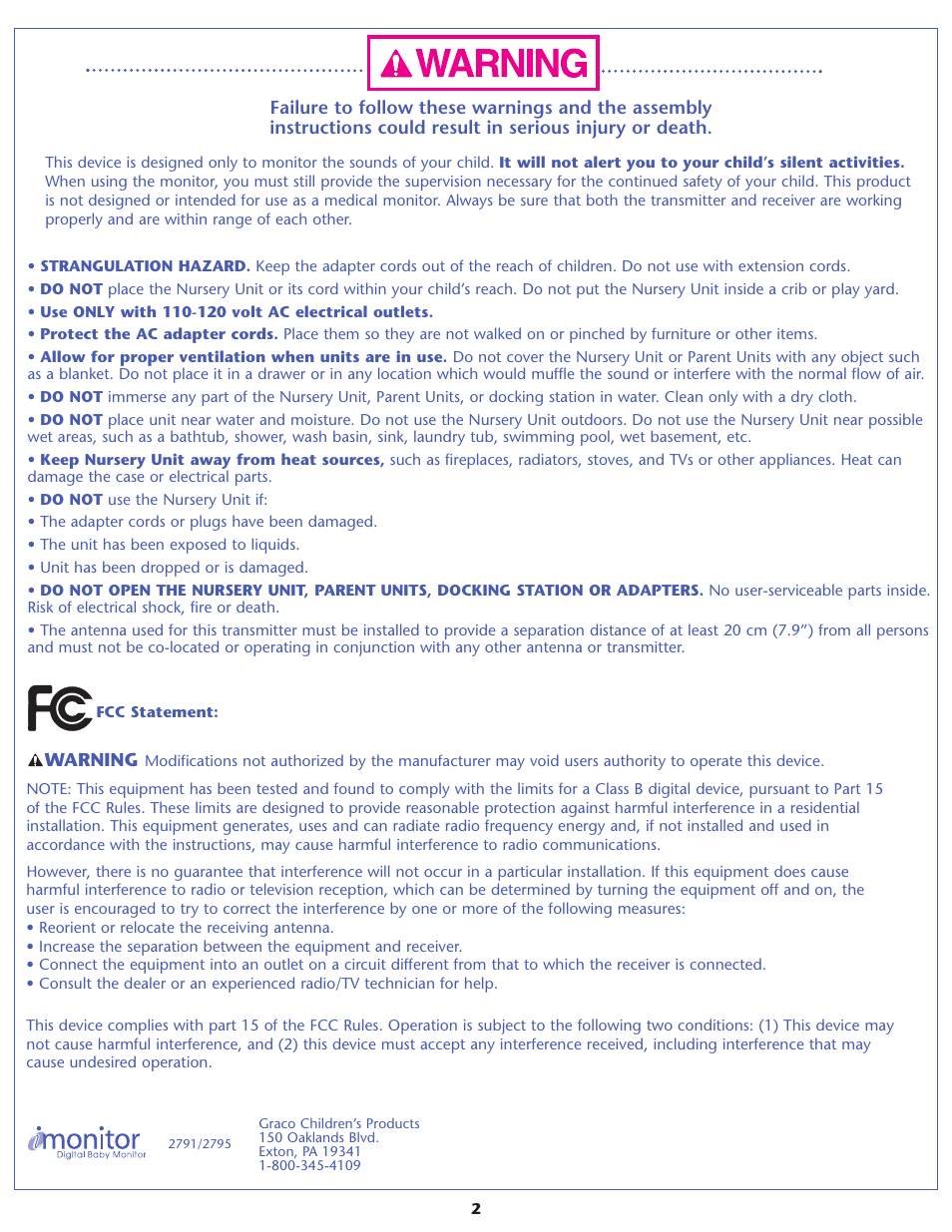 Graco IMONITOR 2791 User Manual | Page 2 / 12