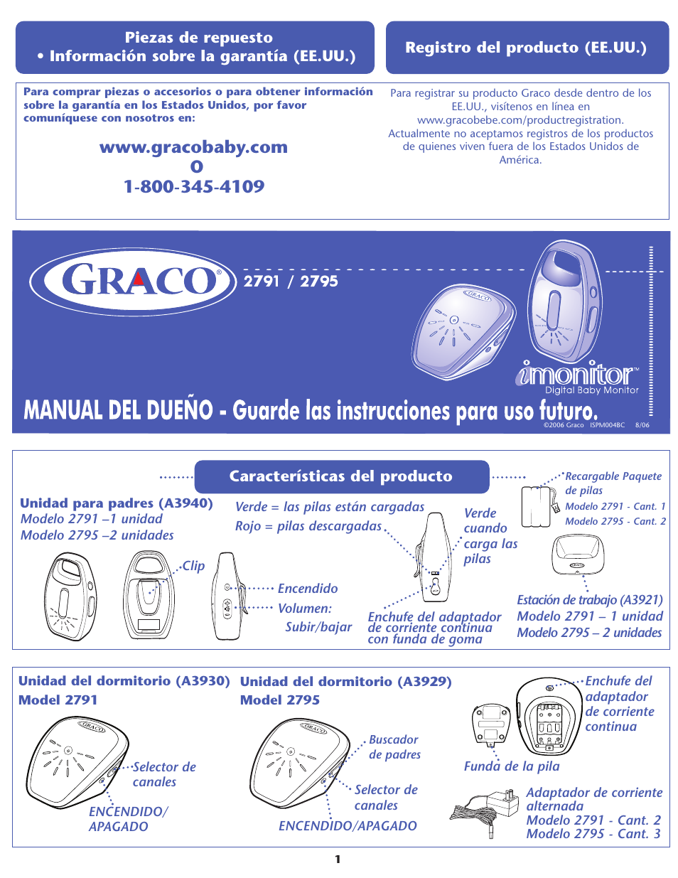 Características del producto, Registro del producto (ee.uu.) | Graco IMONITOR 2791 User Manual | Page 7 / 12