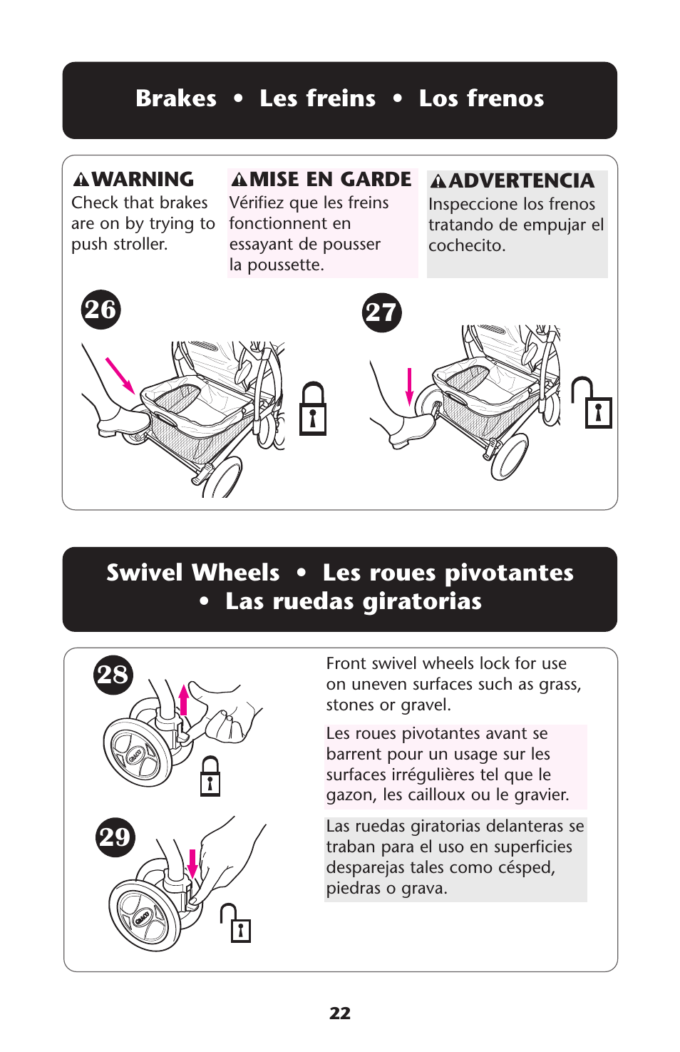 Brakes • les freins • los frenos | Graco ISPA173AB User Manual | Page 22 / 44