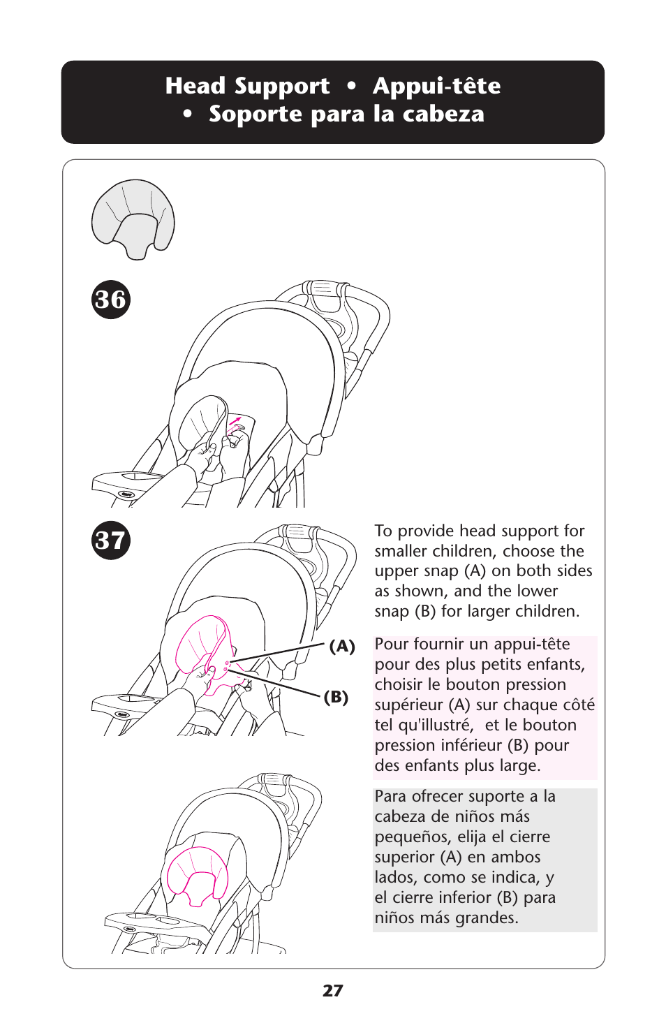 Head support • appui-tête • soporte para la cabeza | Graco ISPA173AB User Manual | Page 27 / 44