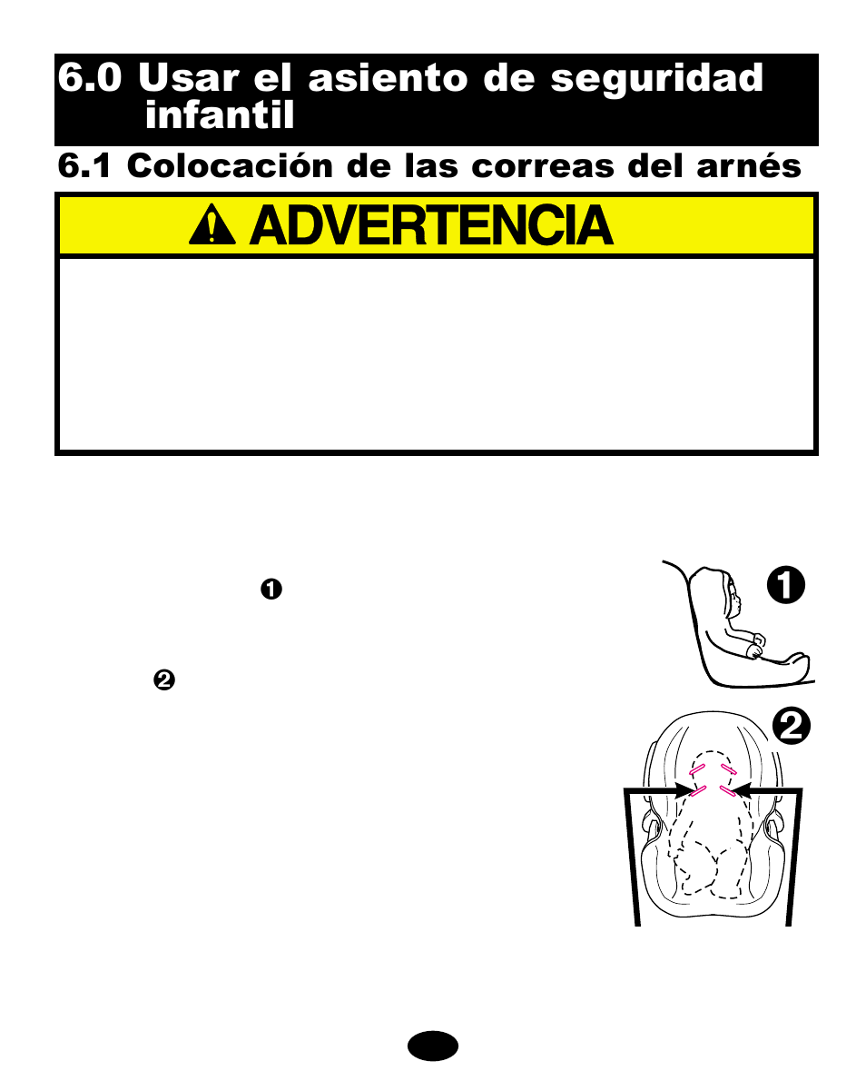 0 usar el asiento de seguridad infantil, 1 colocación de las correas del arnés | Graco 6110 User Manual | Page 109 / 128