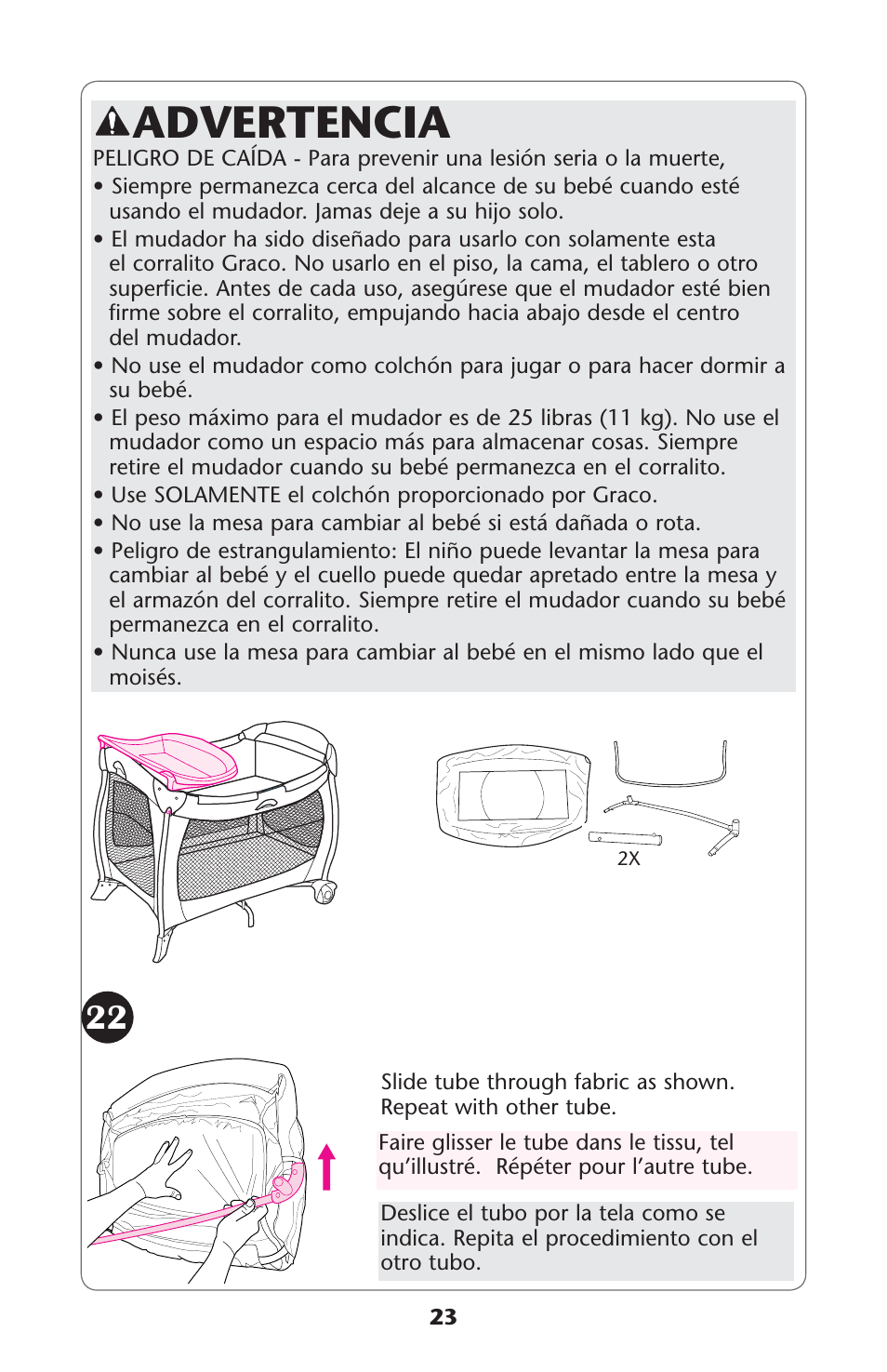 Advertencia | Graco Pack 'n Play ISPP120AD User Manual | Page 23 / 40