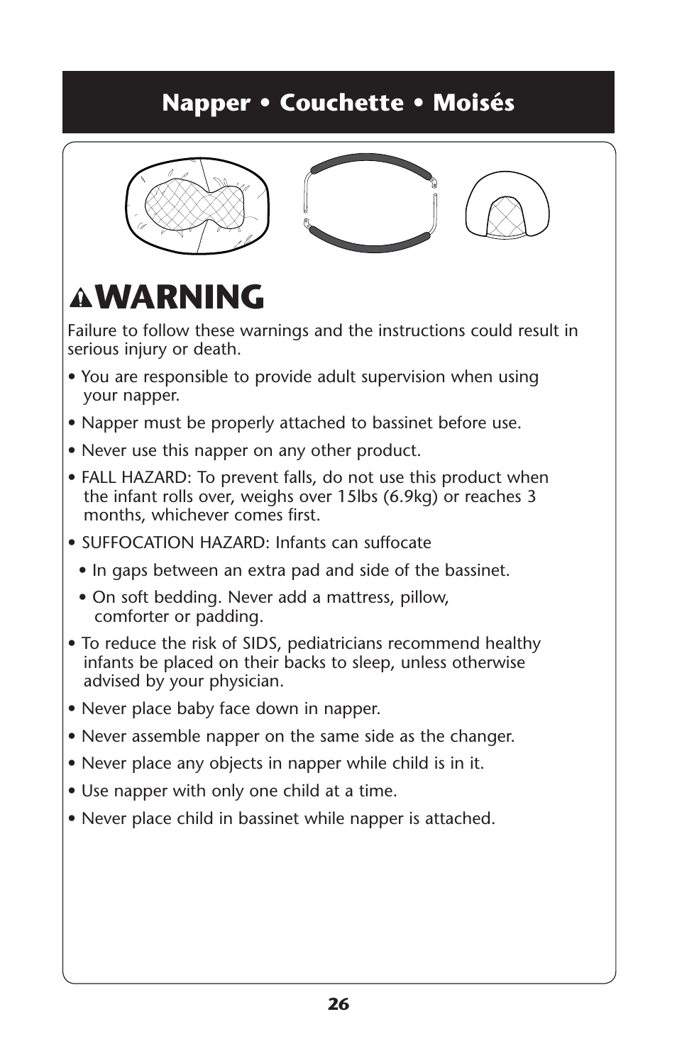 Warning, Apper | Graco Pack 'n Play ISPP120AD User Manual | Page 26 / 40