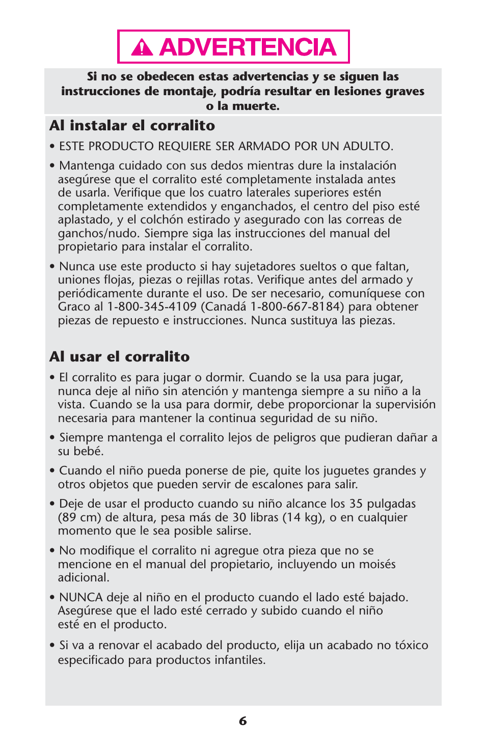 Al instalar el corralito, Al usar el corralito | Graco Pack 'n Play ISPP120AD User Manual | Page 6 / 40