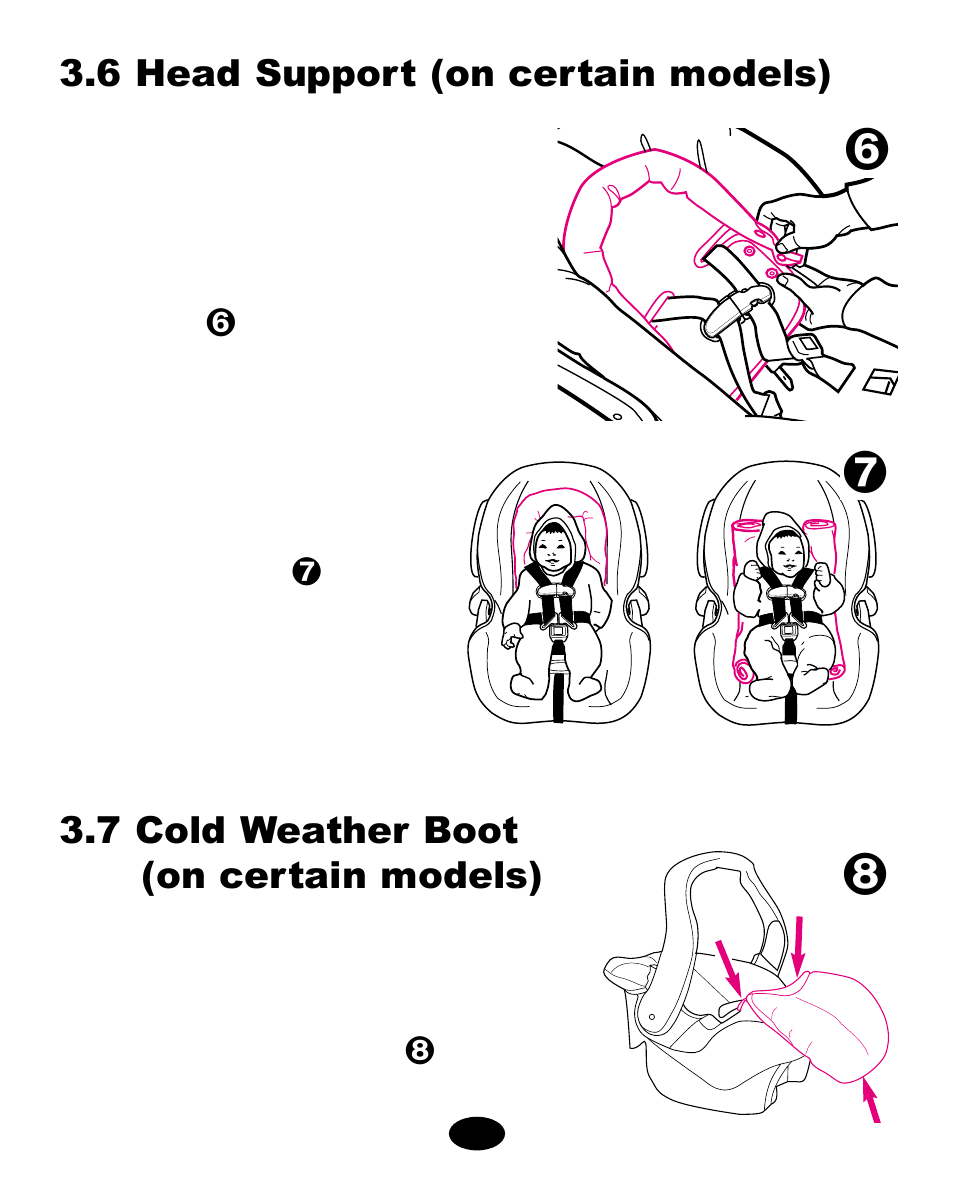 7 cold weather boot (on certain models), 6 head support (on certain models) | Graco ISPA010AD User Manual | Page 47 / 121