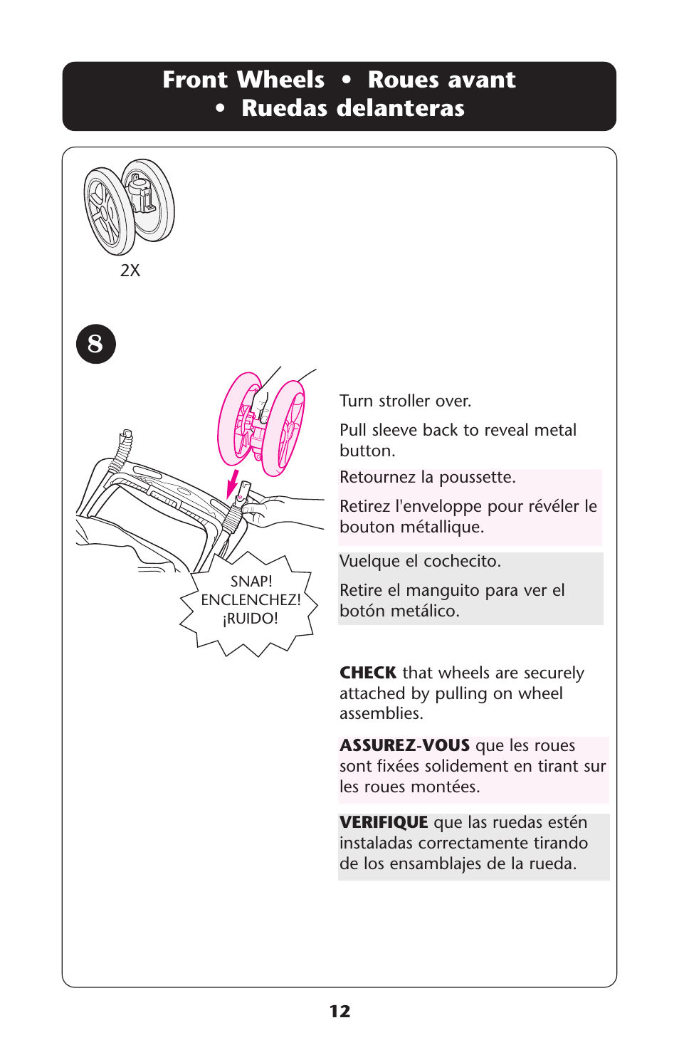 Front wheels • roues avant • ruedas delanteras | Graco ISPA118AC User Manual | Page 12 / 110