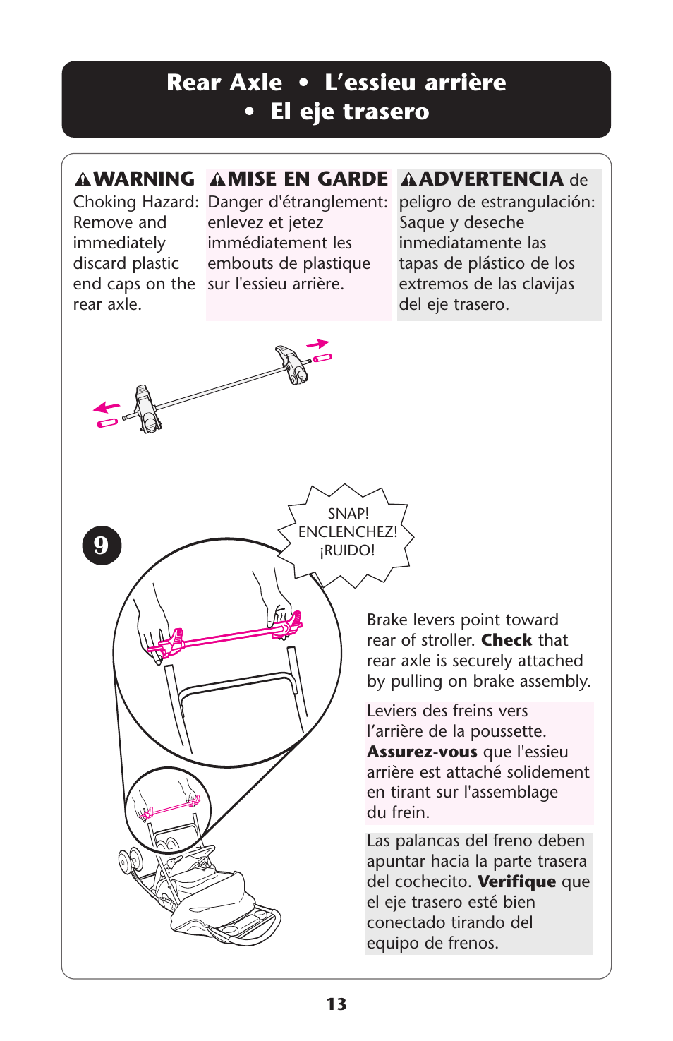 Rear axle • l’essieu arrière • el eje trasero | Graco ISPA118AC User Manual | Page 13 / 110