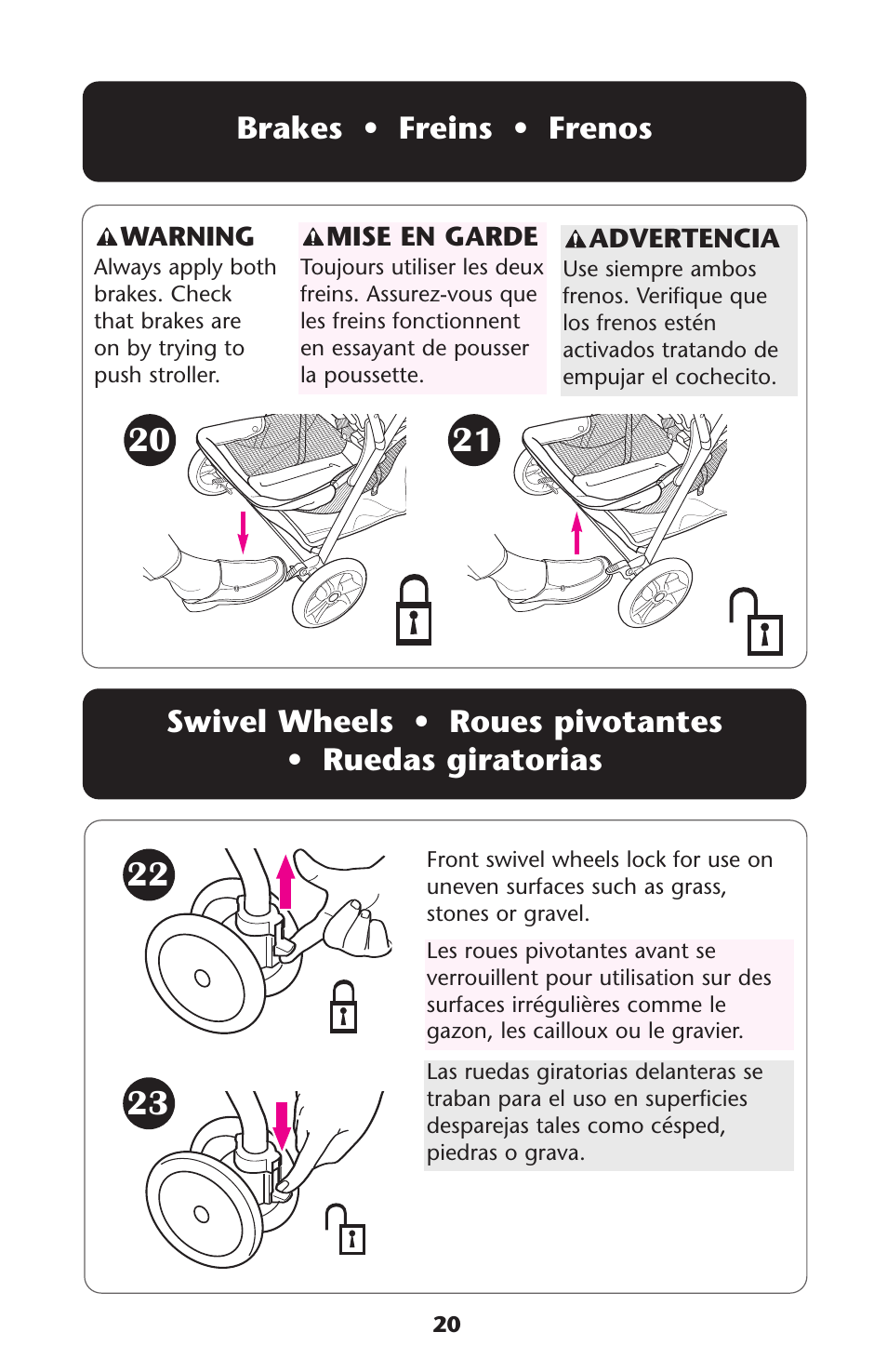 Brakes • freins • frenos | Graco ISPA118AC User Manual | Page 20 / 110