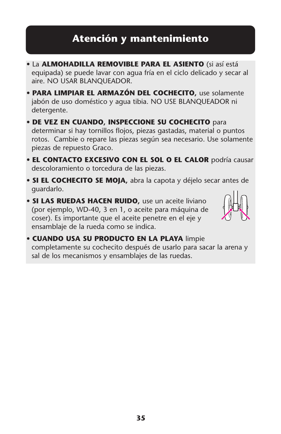 Atención y mantenimiento | Graco ISPA118AC User Manual | Page 35 / 110