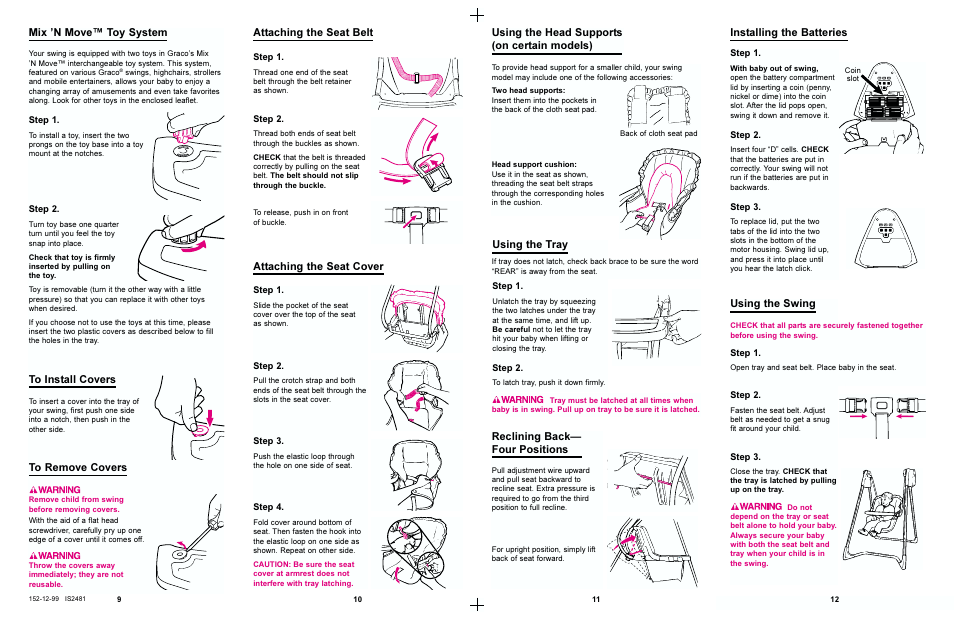 Using the tray, Attaching the seat cover, Using the swing | Mix n move toy system | Graco 1464 User Manual | Page 6 / 8