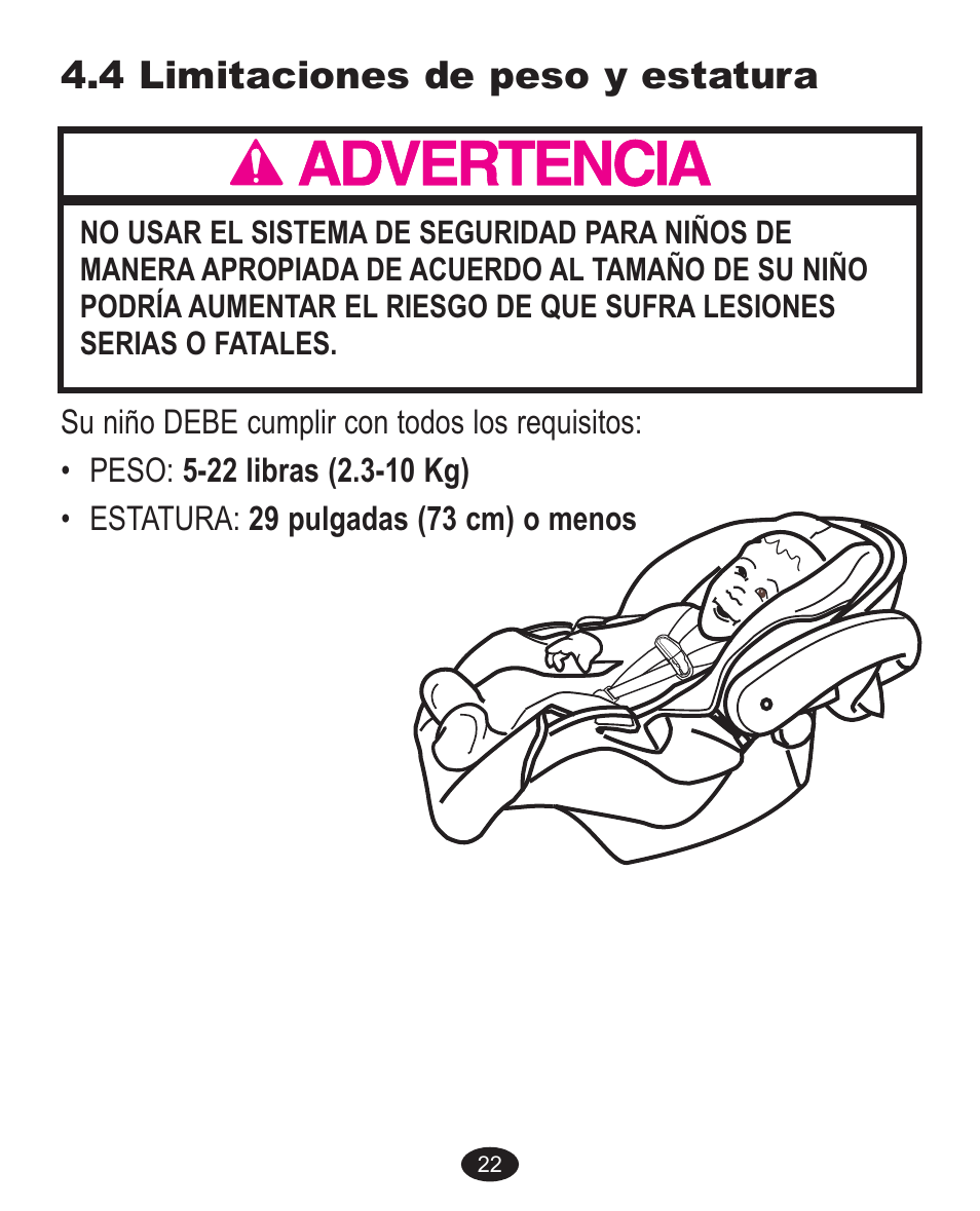 4 limitaciones de peso y estatura | Graco 1757083 User Manual | Page 110 / 136