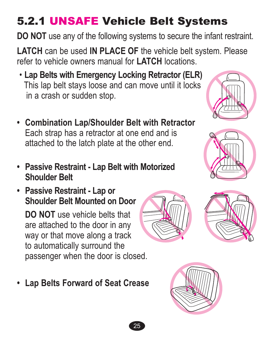 1 unsafe vehicle belt systems | Graco 1757083 User Manual | Page 65 / 136