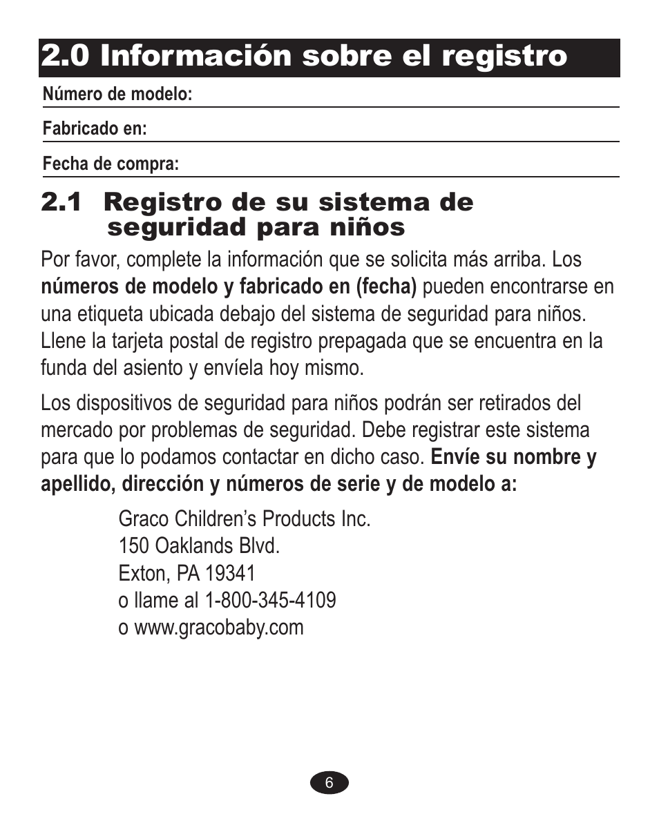 0 información sobre el registro, 1 registro de su sistema de seguridad para niños | Graco 1757083 User Manual | Page 94 / 136