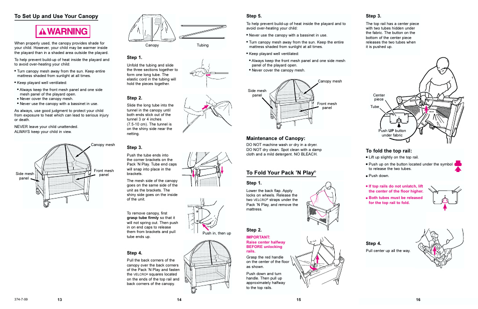 Maintenance of canopy | Graco 9651 & 9744 User Manual | Page 7 / 10