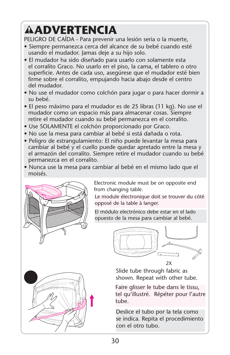 Advertencia | Graco Pack 'n Play ISPP119AC User Manual | Page 30 / 52