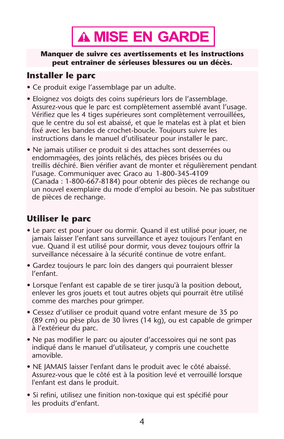 Installer le parc, Utiliser le parc | Graco Pack 'n Play ISPP119AC User Manual | Page 4 / 52