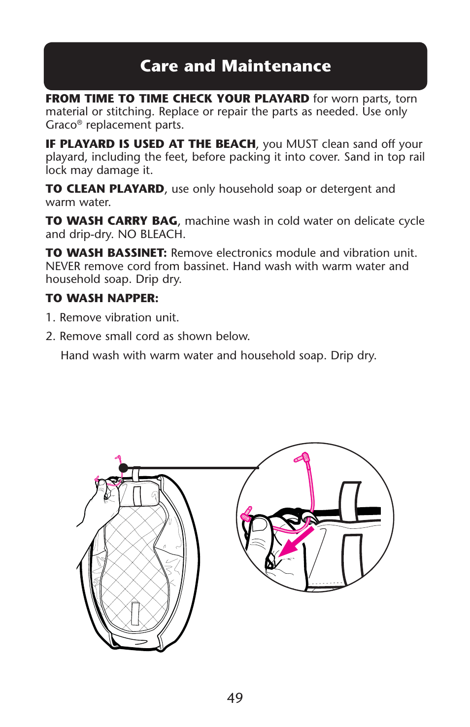 Care and maintenance | Graco Pack 'n Play ISPP119AC User Manual | Page 49 / 52