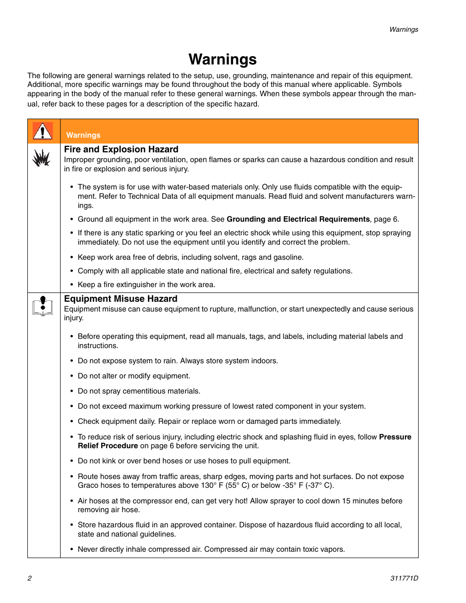 Warnings | Graco RTX-650 User Manual | Page 2 / 20