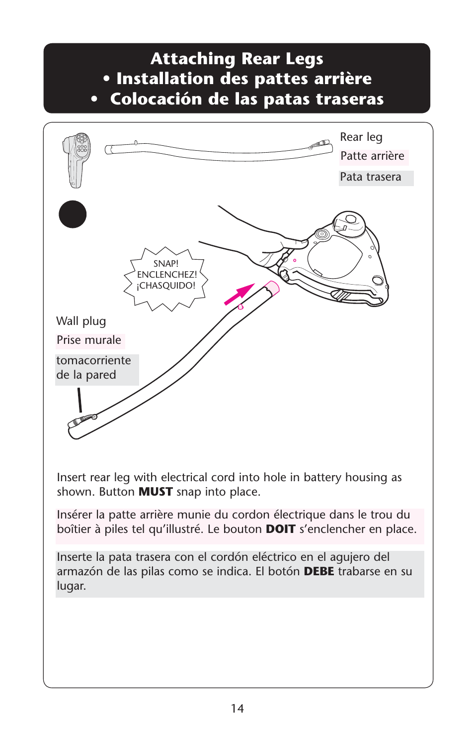 Attaching rear legs s s | Graco Lovin' Hug PD120910A User Manual | Page 14 / 48