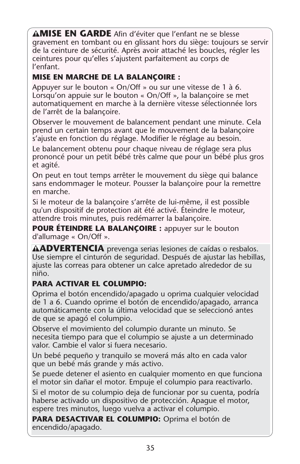 Graco Lovin' Hug PD120910A User Manual | Page 35 / 48