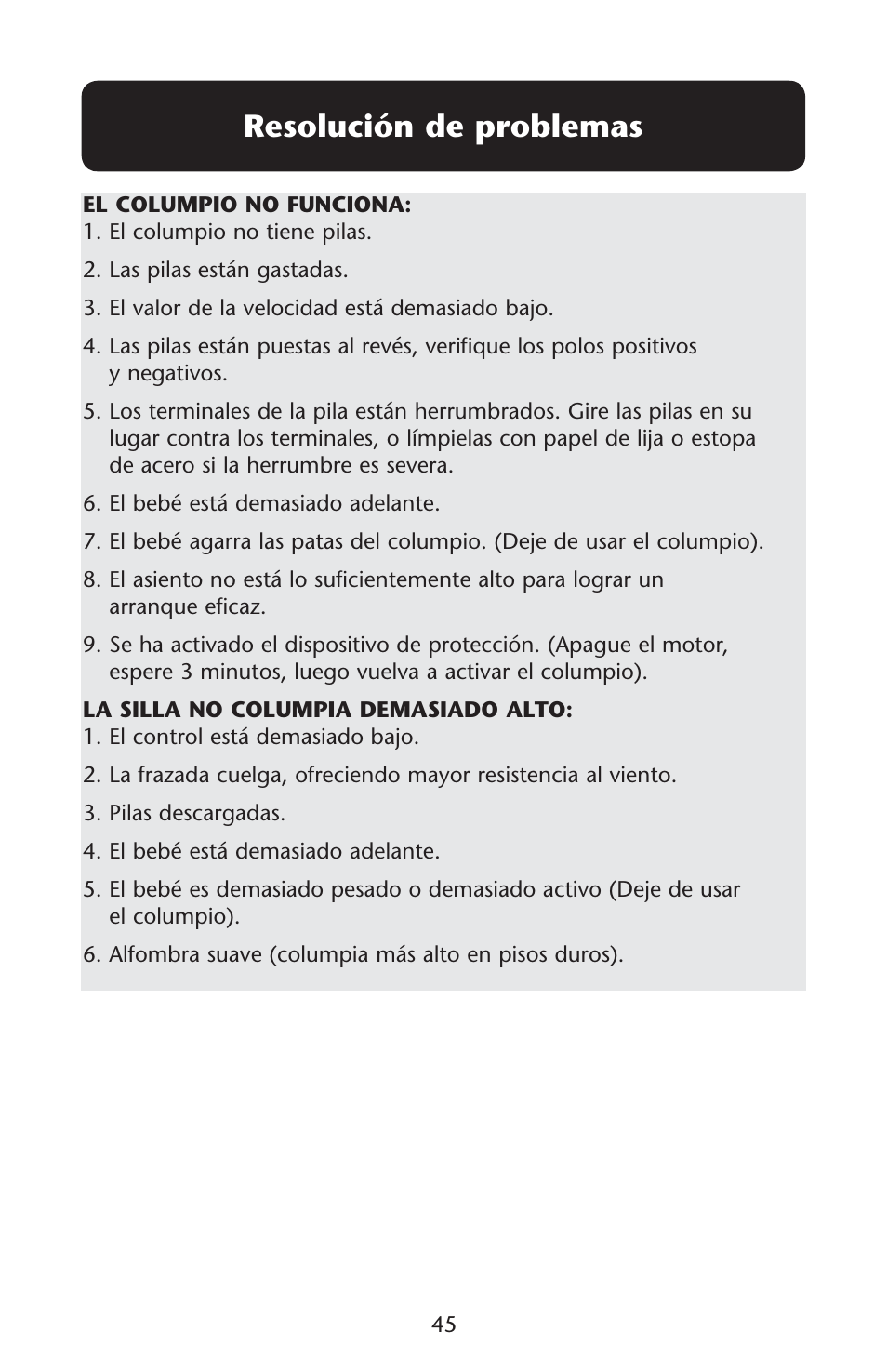 2esoluciøn | Graco Lovin' Hug PD120910A User Manual | Page 45 / 48