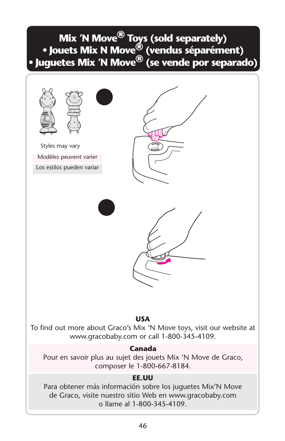 Mix ’n move® toys (sold separately) s s | Graco Lovin' Hug PD120910A User Manual | Page 46 / 48