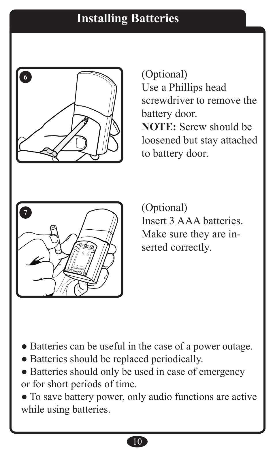 Installing batteries | Graco 2797 User Manual | Page 10 / 73