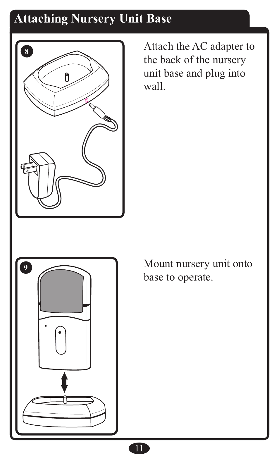 Attaching nursery unit base | Graco 2797 User Manual | Page 11 / 73