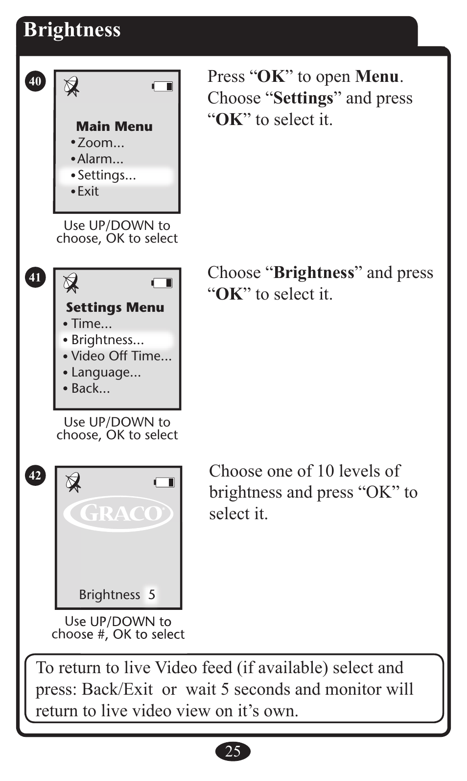 Brightness | Graco 2797 User Manual | Page 25 / 73
