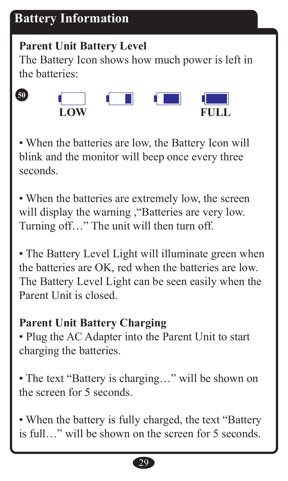 Battery information | Graco 2797 User Manual | Page 29 / 73