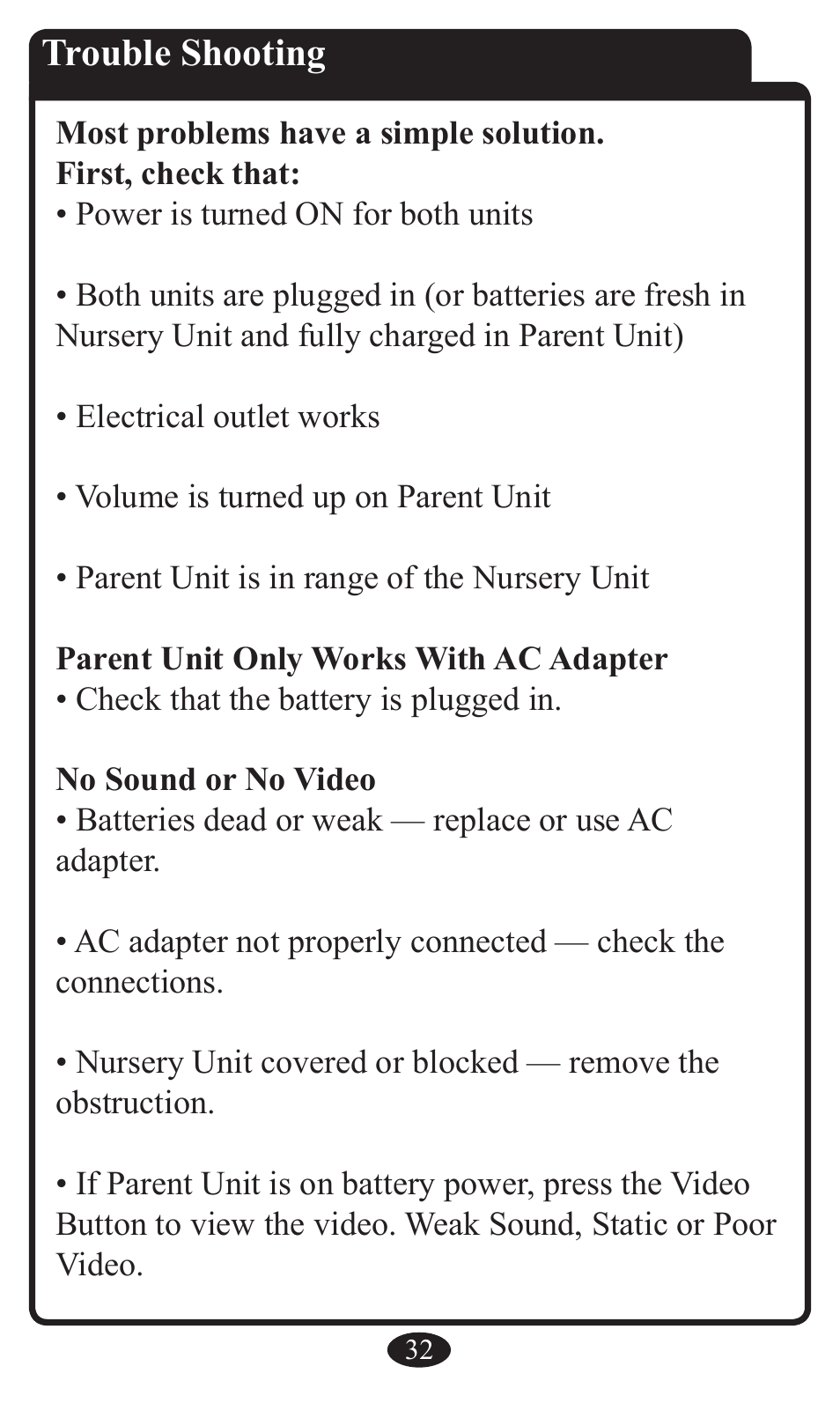 Trouble shooting | Graco 2797 User Manual | Page 32 / 73