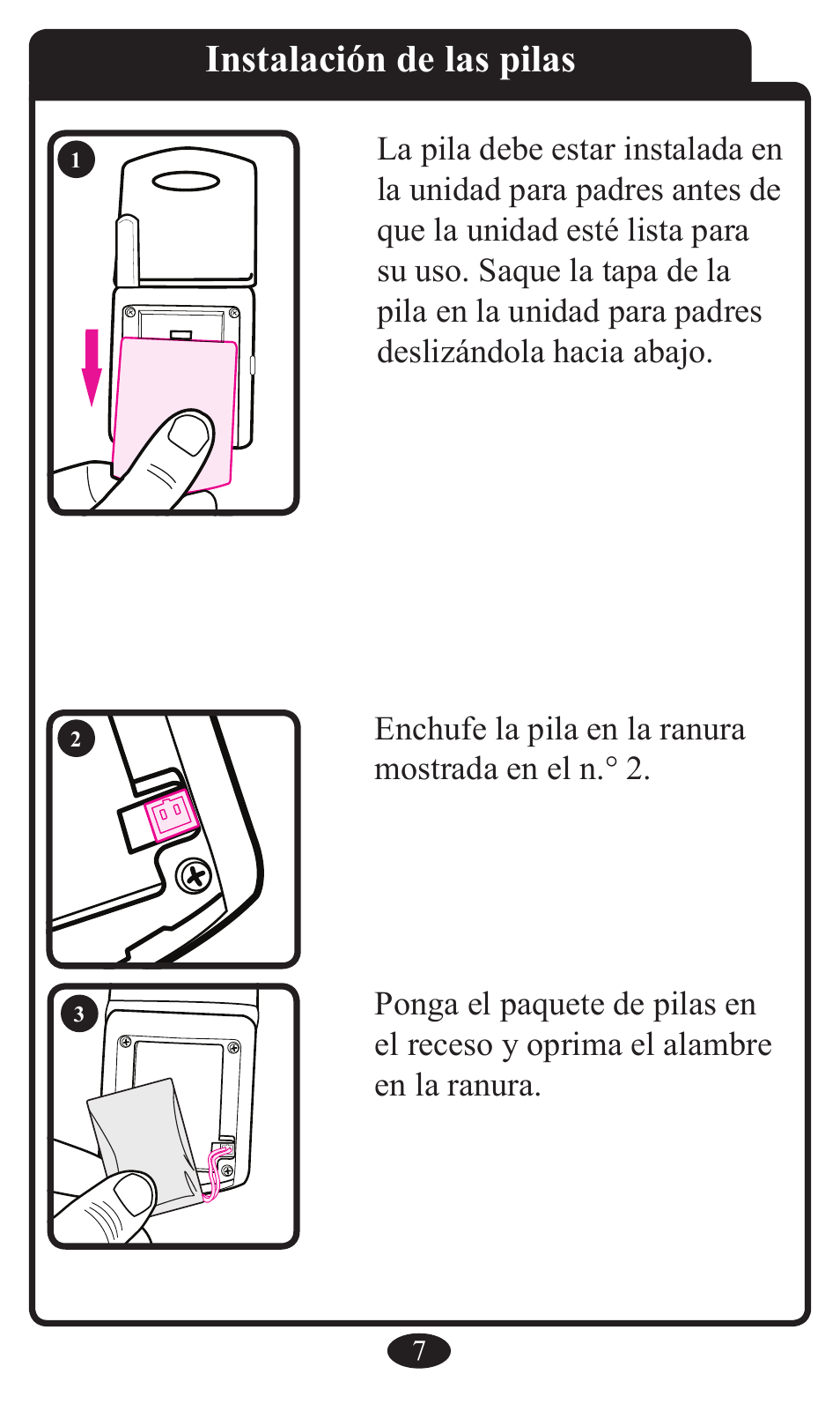 Instalación de las pilas | Graco 2797 User Manual | Page 43 / 73