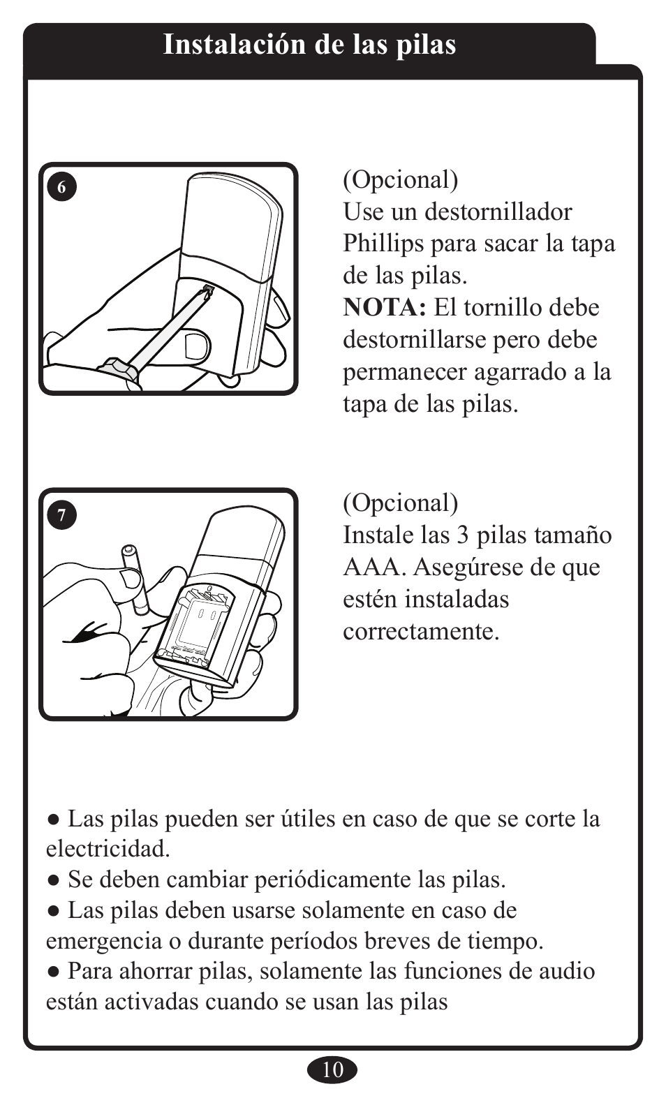 Instalación de las pilas | Graco 2797 User Manual | Page 46 / 73