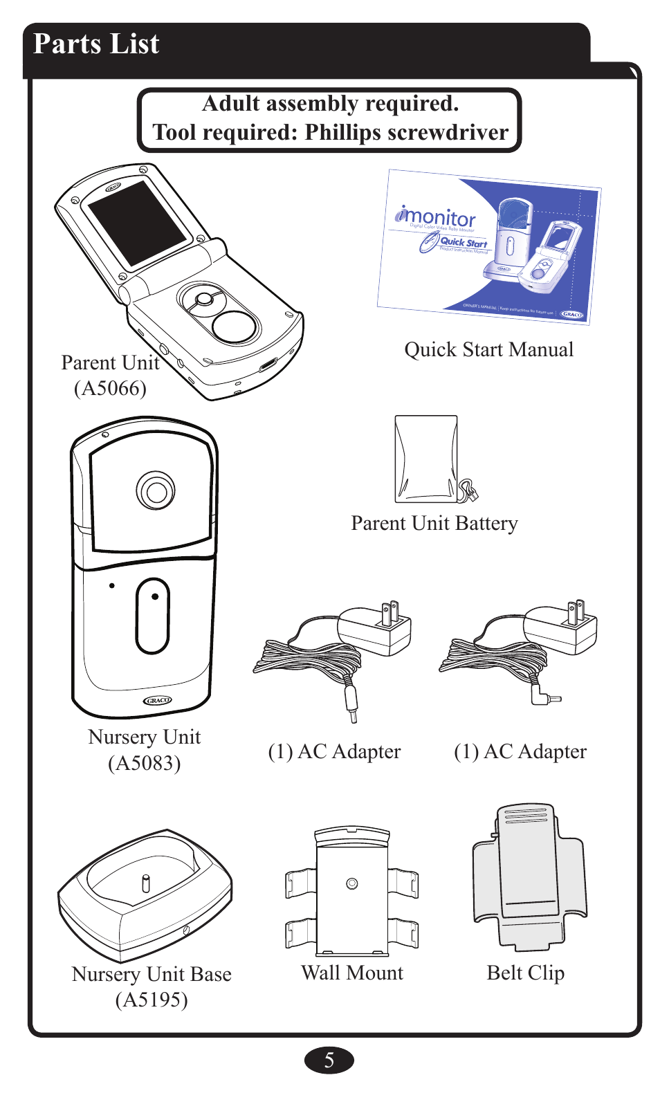 Parts list, Nursery unit (a508) | Graco 2797 User Manual | Page 5 / 73