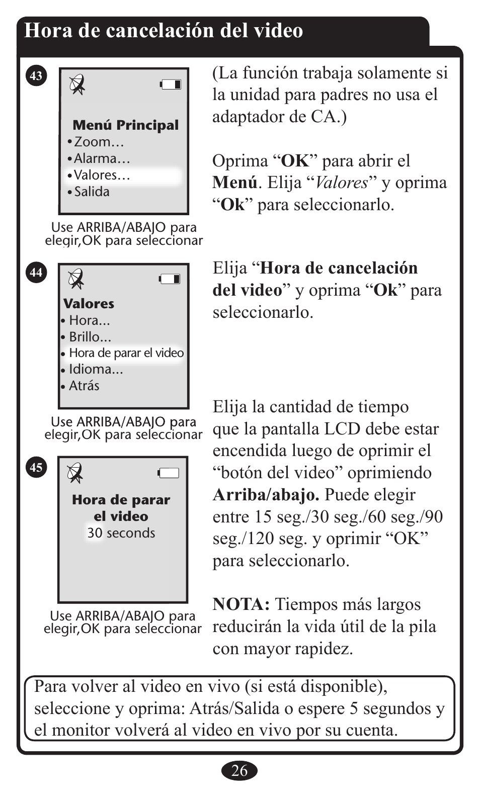 Hora de cancelación del video | Graco 2797 User Manual | Page 62 / 73