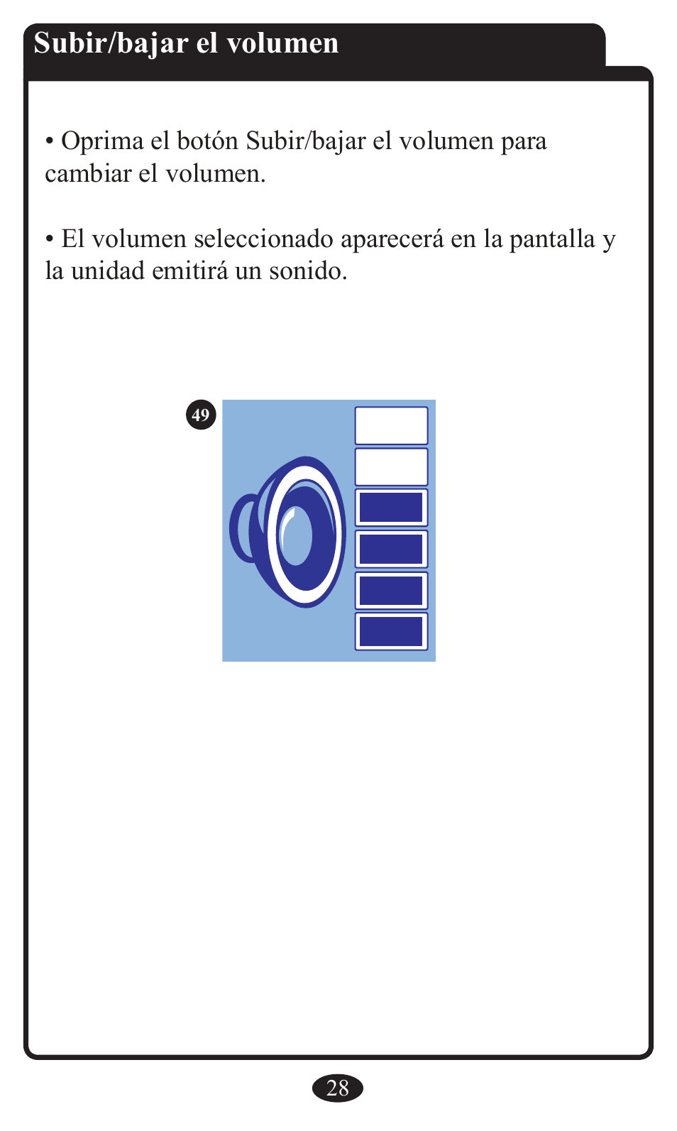 Subir/bajar el volumen | Graco 2797 User Manual | Page 64 / 73