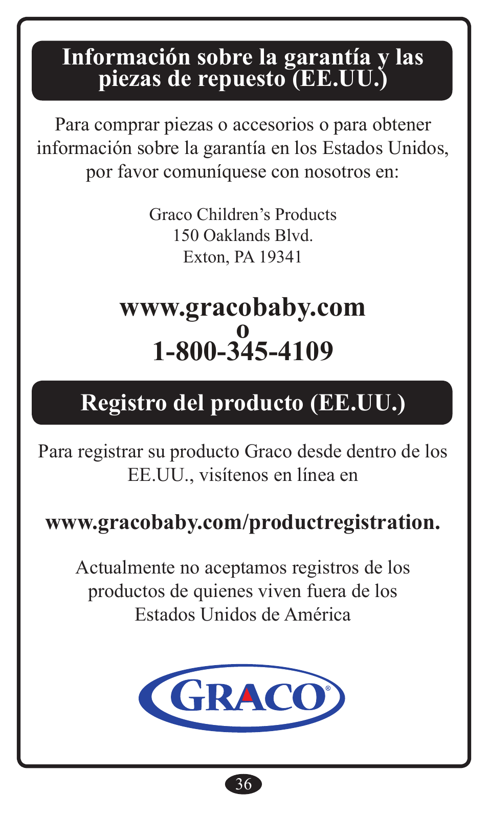 Registro del producto (ee.uu.) | Graco 2797 User Manual | Page 72 / 73
