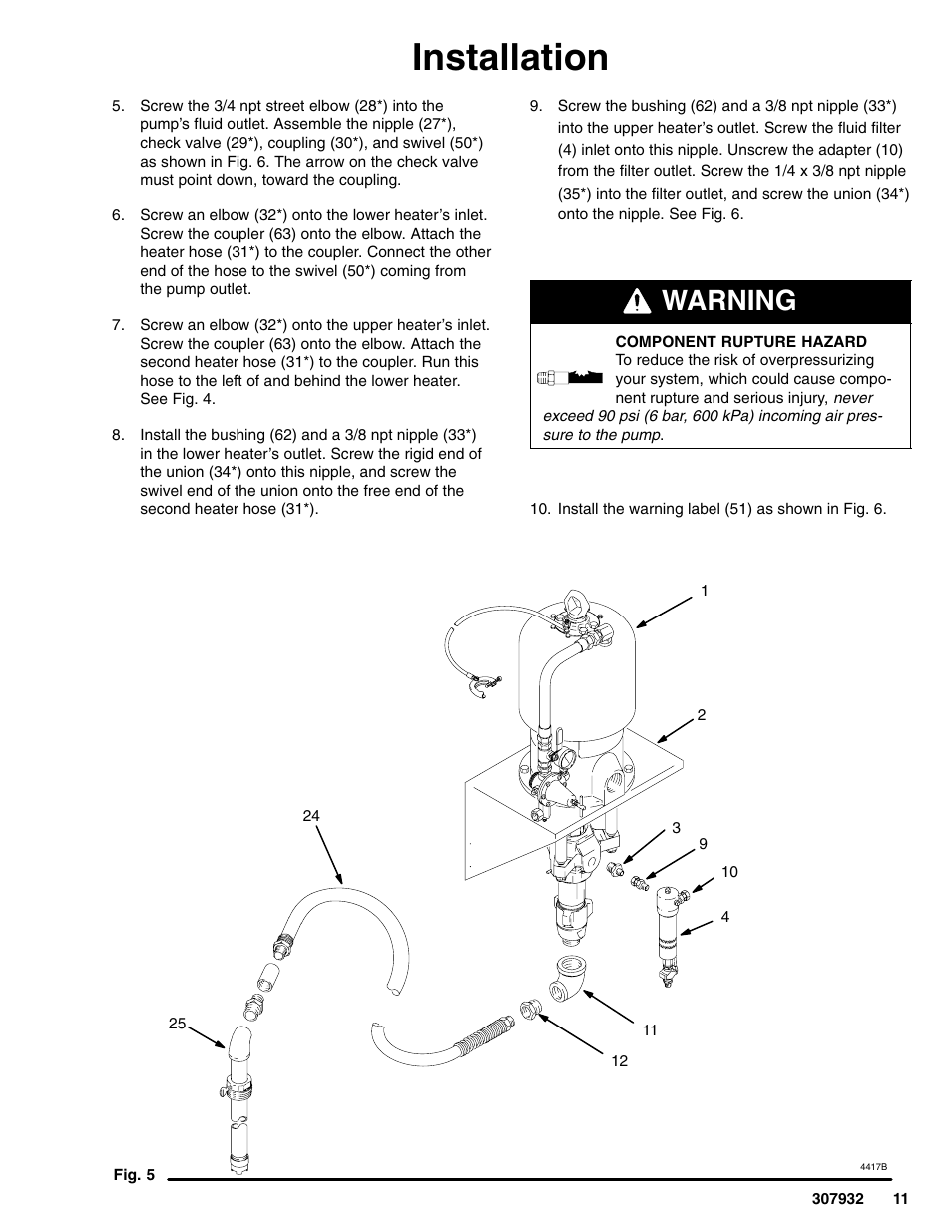 Installation, Warning | Graco Bulldog 245187 User Manual | Page 11 / 22