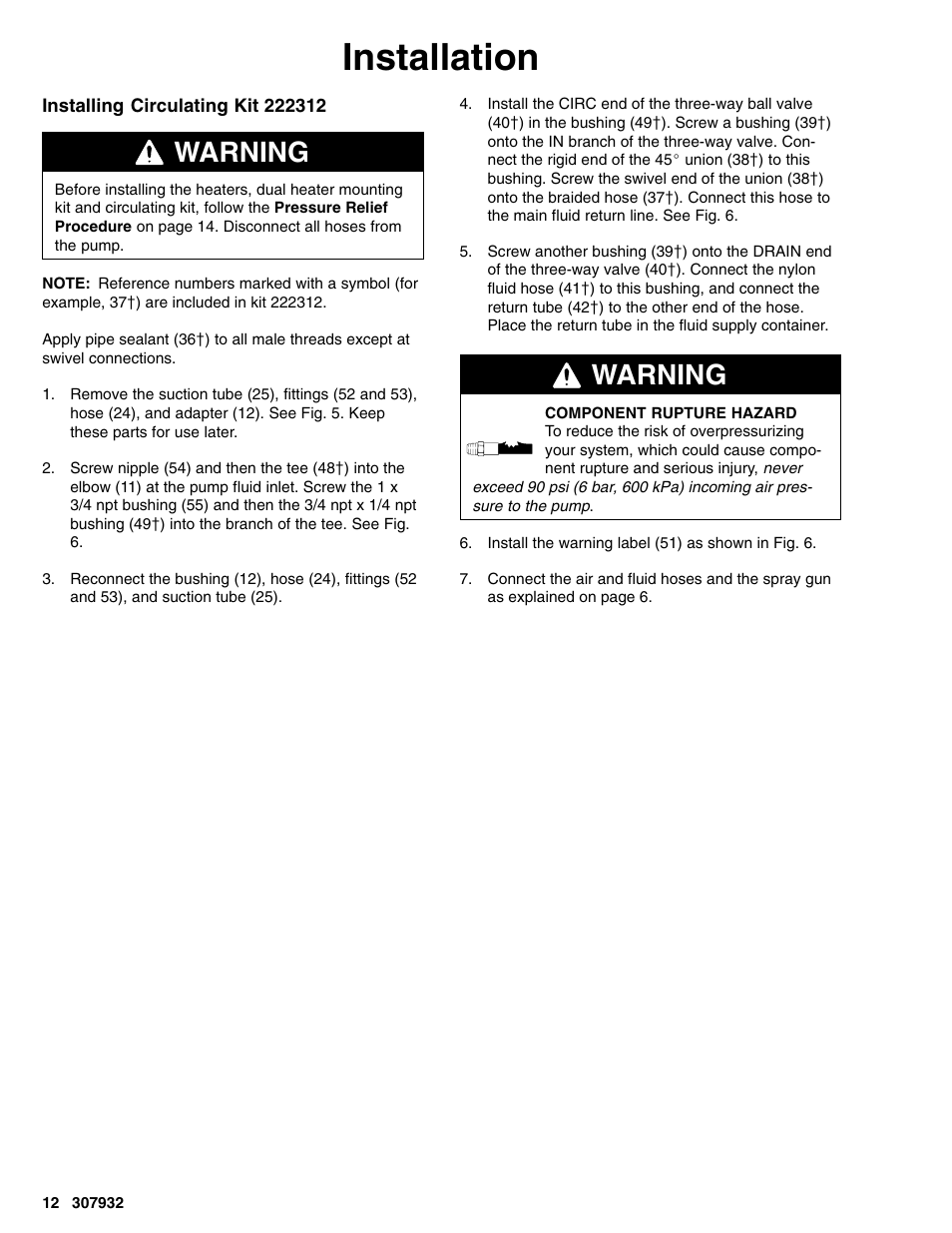 Installation, Warning | Graco Bulldog 245187 User Manual | Page 12 / 22