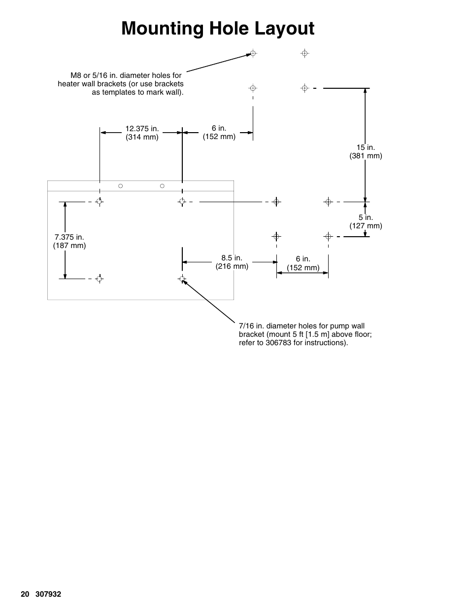 Mounting hole layout | Graco Bulldog 245187 User Manual | Page 20 / 22