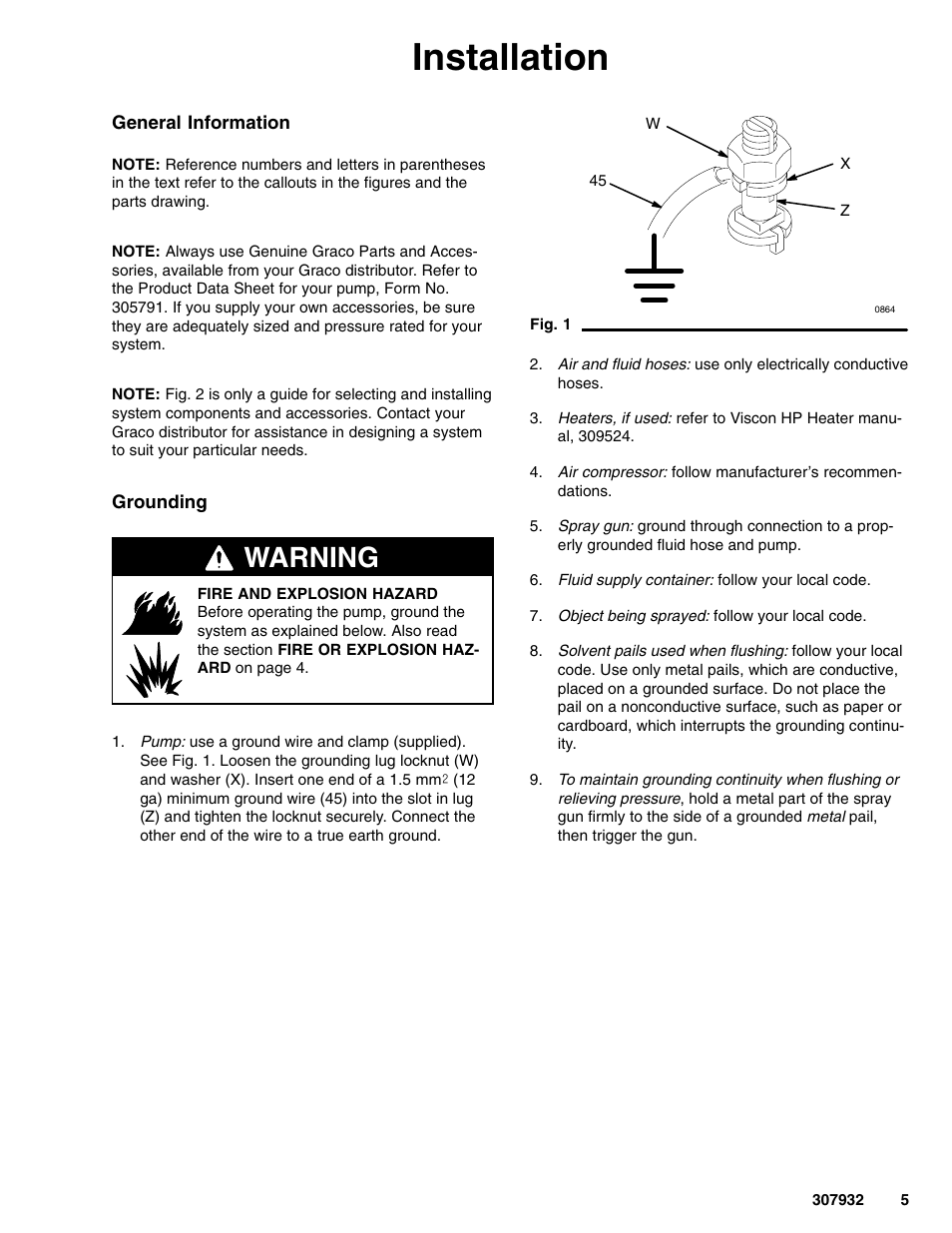 Installation, Warning | Graco Bulldog 245187 User Manual | Page 5 / 22