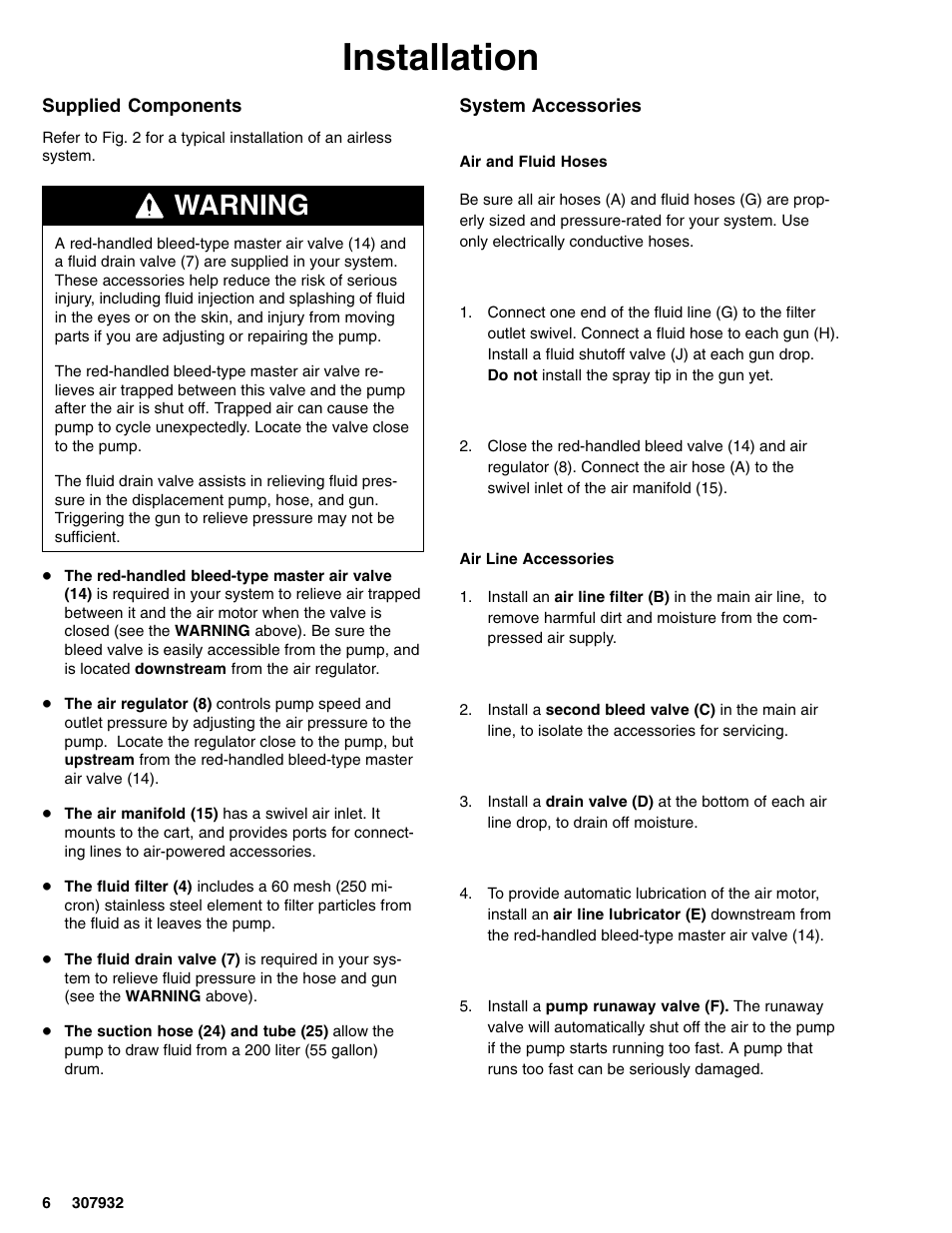 Installation, Warning | Graco Bulldog 245187 User Manual | Page 6 / 22