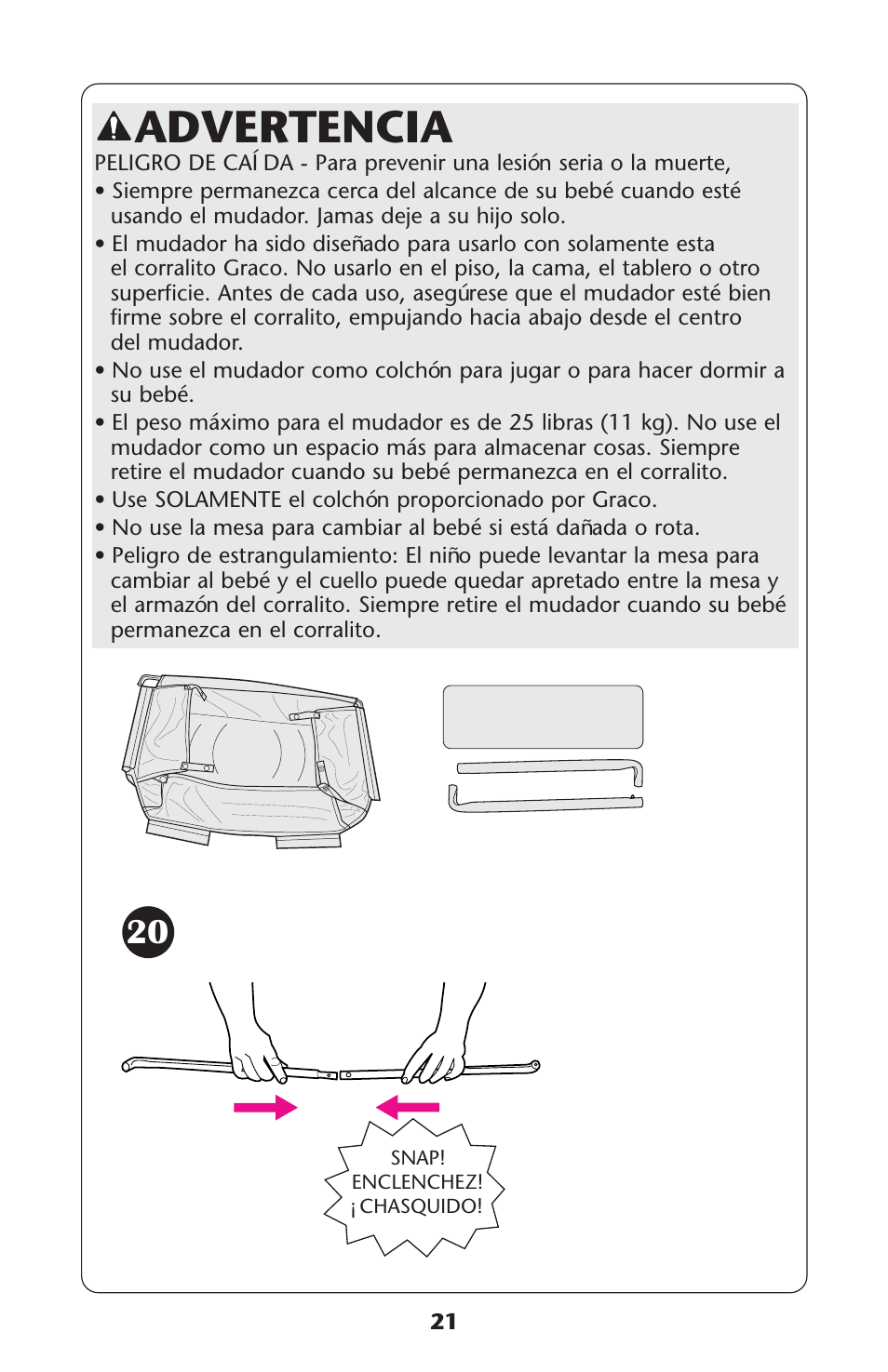 Advertencia | Graco Pack 'n Play 9351RSH User Manual | Page 21 / 28