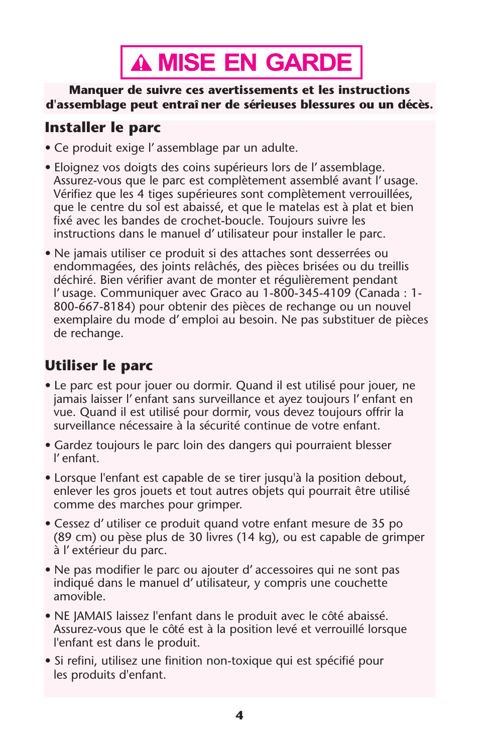 Installer le parc, Utiliser le parc | Graco Pack 'n Play 9351RSH User Manual | Page 4 / 28